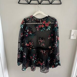 Zara Woman Black Floral Embroidered Top